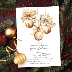 Invitación Ornamento dorado de Navidad Baby Shower