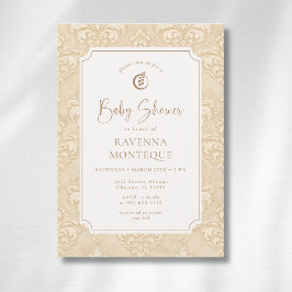 Invitación Ornamento marrón natural suave de hoja de oro Baby