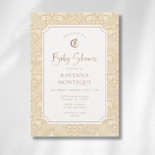 Invitación Ornamento marrón natural suave de hoja de oro Baby