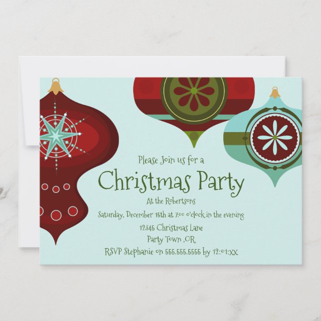 Invitación Ornamento moderno de Navidad Retro Mid Century (Anverso)