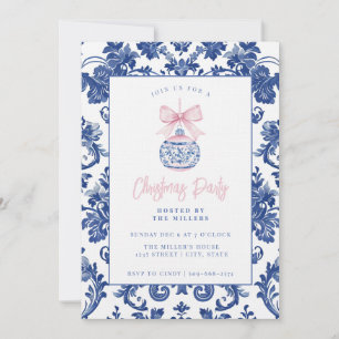 Invitación Ornamento navideño de Damasco con Bow
