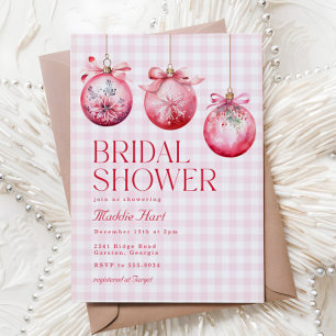 Invitación Ornamento navideño rosa festivo ducha de novias