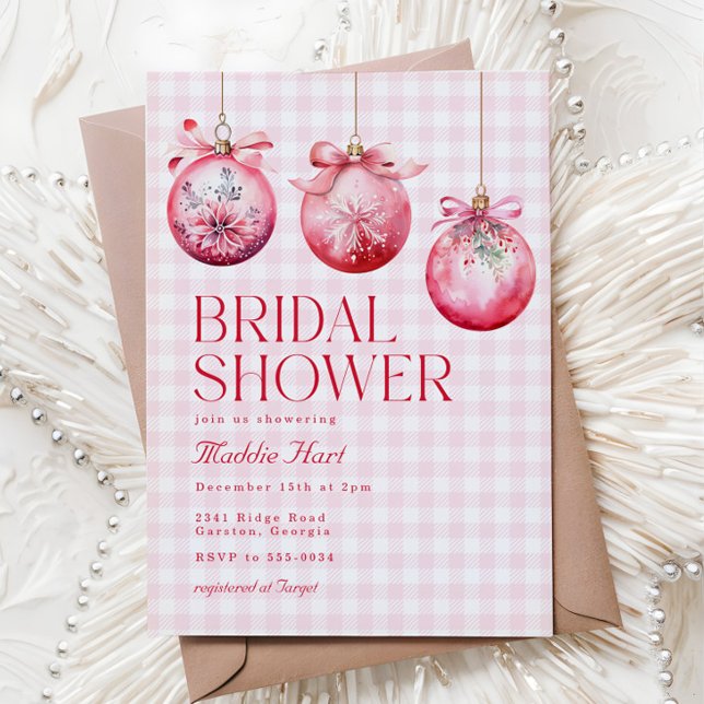 Invitación Ornamento navideño rosa festivo ducha de novias (Subido por el creador)