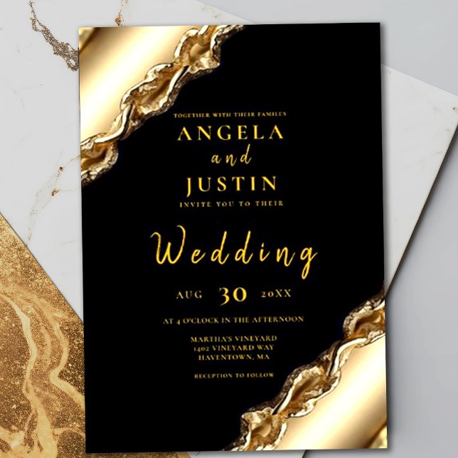 Invitación Ornamento oscuro y Purpurina de oro elegante boda (Subido por el creador)