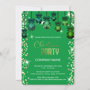Invitación Ornamento verde navidad, diamantes, copos de nieve