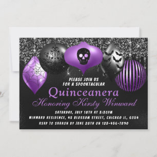 Invitación Ornamentos Black Purple Halloween Quinceanera