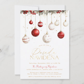 Invitación Ornamentos blancos rojos de la Posada Navideña mex