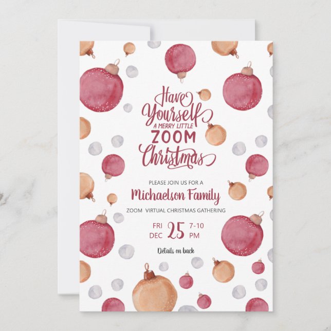 Invitación Ornamentos de acuarela de Navidades virtuales mode (Anverso)