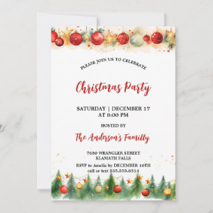 Invitación Ornamentos de acuarela rusa y Fiesta de Navidades 