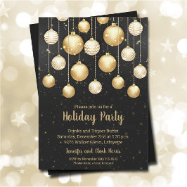 Invitación Ornamentos de árbol de Navidad dorado negro