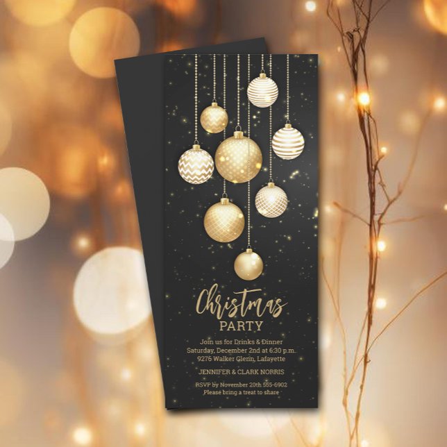 Invitación Ornamentos de árbol de Navidad Gold Baubles (Subido por el creador)