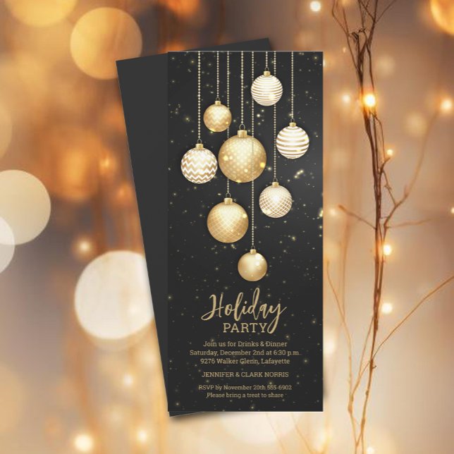 Invitación Ornamentos de árbol de Navidad Gold Baubles (Subido por el creador)