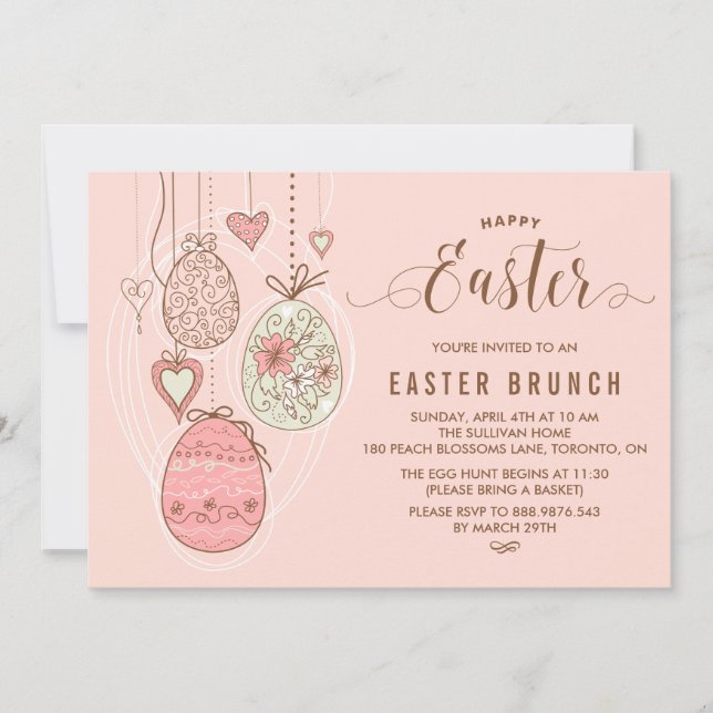 Invitación Ornamentos de Bonito rosa | Brunch de Pascua y caz (Anverso)