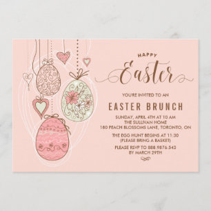 Invitación Ornamentos de Bonito rosa   Brunch de Pascua y caz