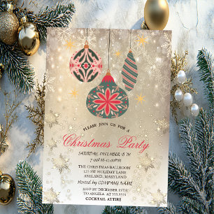 Invitación Ornamentos de época Snowflakes Gold Fiesta