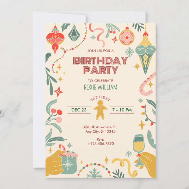 Invitación Ornamentos de fiesta de cumpleaños de navidades In (Anverso)