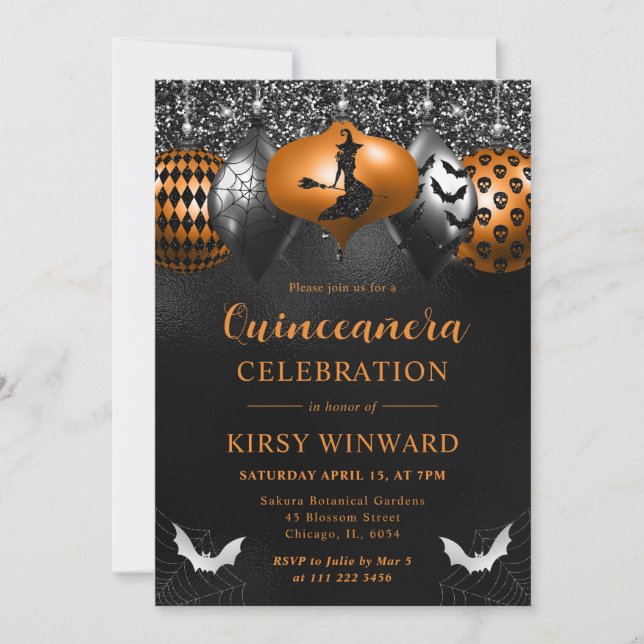 Invitación Ornamentos de Glam Halloween Quinceanera (Anverso)