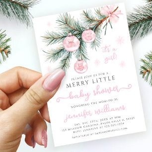 Invitación Ornamentos de invierno rosados en ducha de bebé co
