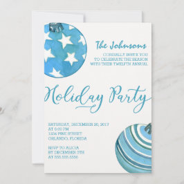 Invitación Ornamentos de navidad azul acuarela