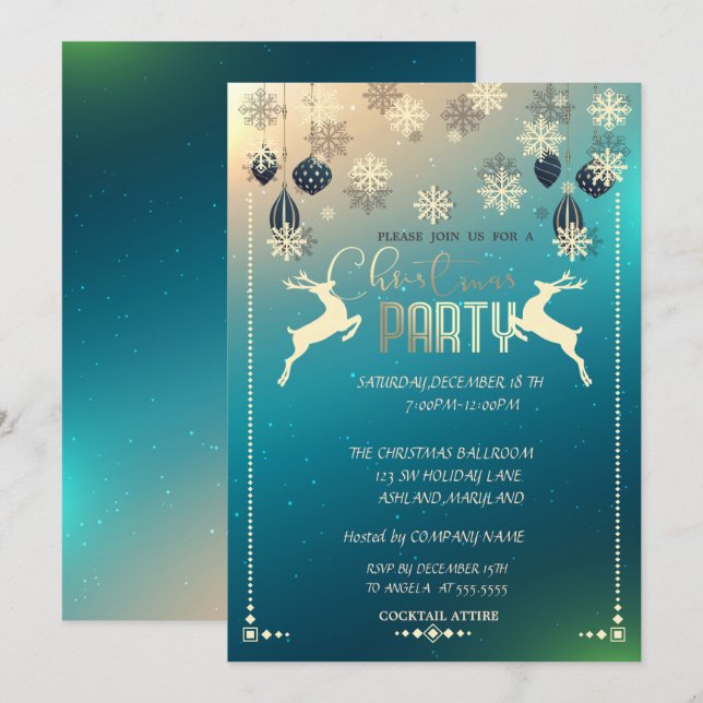 Invitación Ornamentos de Navidad, Querido Fiesta de Navidades (Anverso / Reverso)