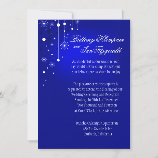 Invitación Ornamentos de Navidad retro azul metálico Boda (Anverso)