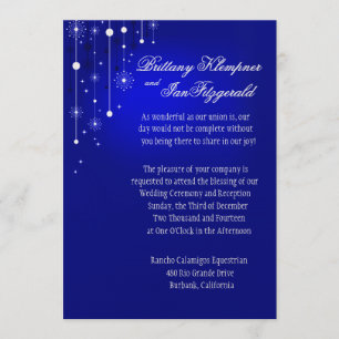 Invitación Ornamentos de Navidad retro azul metálico Boda