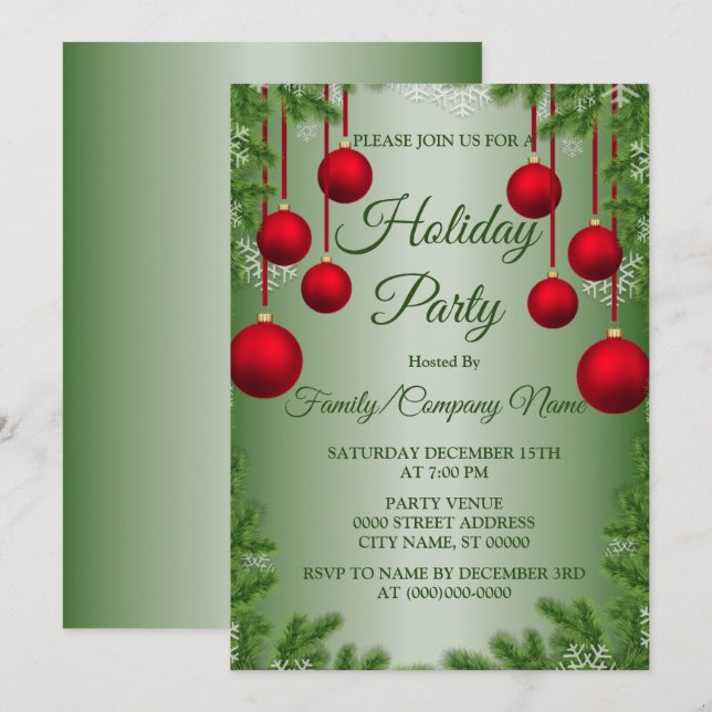 Invitación Ornamentos de Navidad Rojo Fiesta de vacaciones ve (Anverso / Reverso)