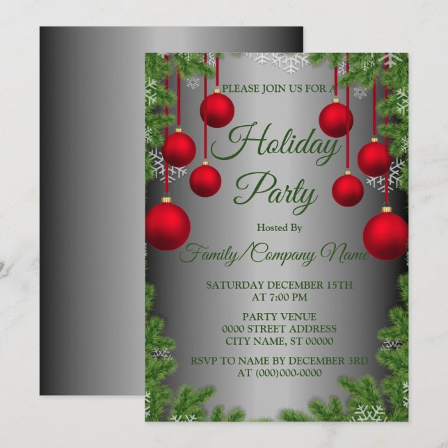 Invitación Ornamentos de Navidad Rojo Fiesta de vacaciones ve (Anverso / Reverso)