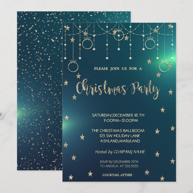 Invitación Ornamentos de oro, Fiesta de Navidades de Stars Gr (Anverso / Reverso)