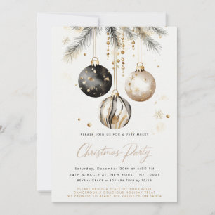 Invitación Ornamentos De Oro Y Negro Baubles Navidades Fiesta