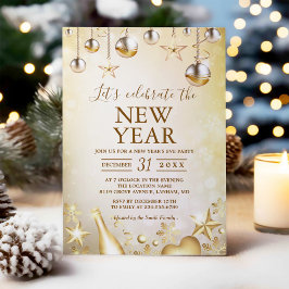 Invitación Ornamentos dorados celebran el Fiesta de Año Nuevo