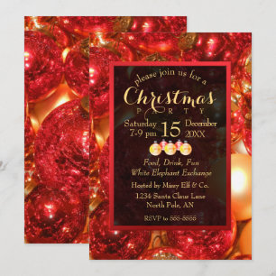 Invitación Ornamentos dorados y rojos de Navidad