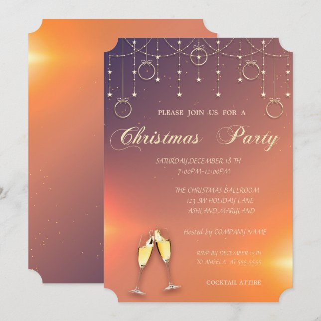 Invitación Ornamentos, Fiesta de Navidades de Wine Glass Comp (Anverso / Reverso)