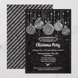 Invitación Ornamentos fiesta negro y plata