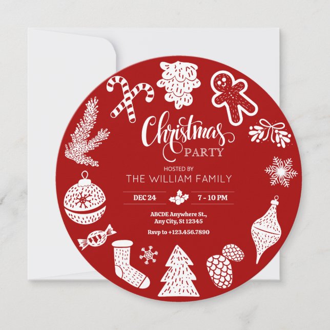 Invitación Ornamentos fiestas de navidades rojos (Anverso)