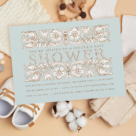 Invitación Ornamentos Florales Antiguos Baby Shower Azul