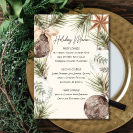 Invitación Ornamentos impresos y menú Fir Surround Holiday
