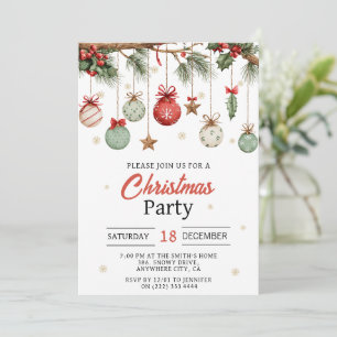 Invitación Ornamentos Modernos de Acuarela Fiesta de Navidad