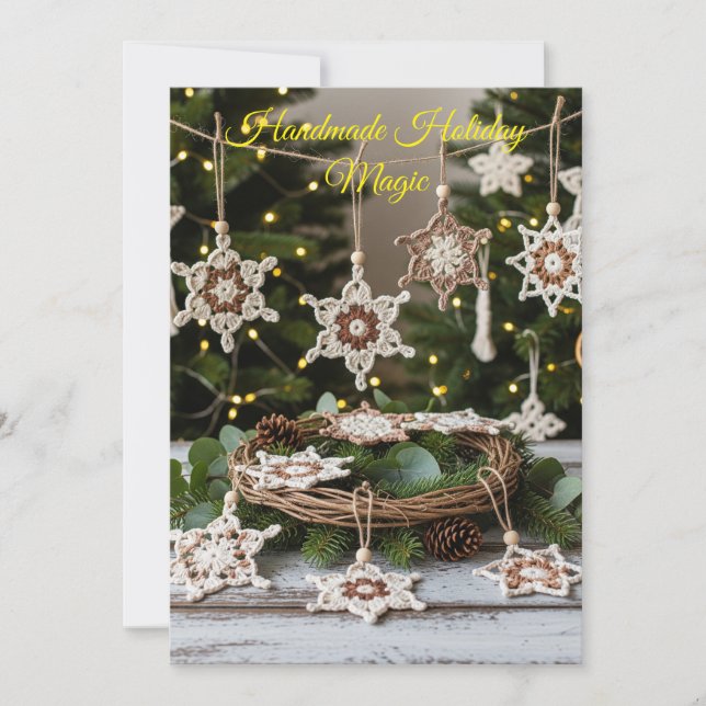 Invitación Ornamentos navideños de Boho Crochet Snowflake (Anverso)