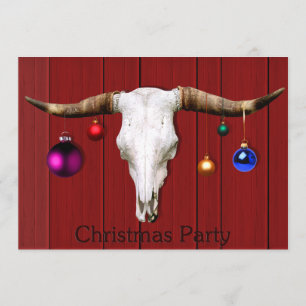 Invitación Ornamentos navideños del cráneo bovino rojo Fiesta