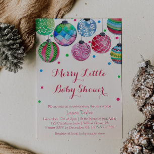 Invitación Ornamentos navideños Feliz Pequeño Baby Shower