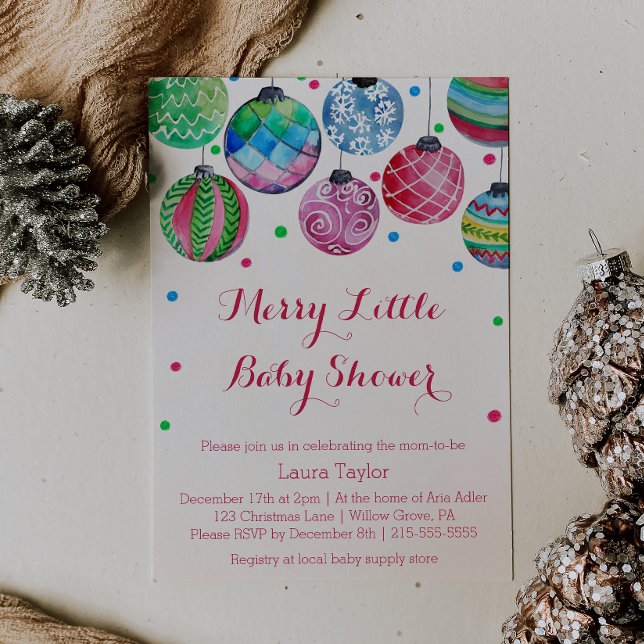 Invitación Ornamentos navideños Feliz Pequeño Baby Shower (Subido por el creador)