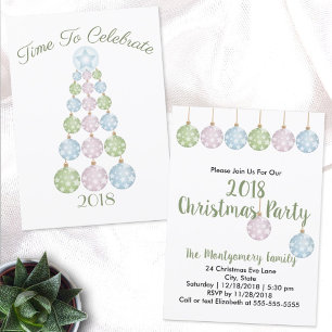 Invitación Ornamentos Pastel Fiesta de árbol de Navidad moder
