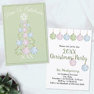Invitación Ornamentos Pastel Resumen Fiesta de Árbol de Navid