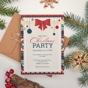 Invitación Ornamentos Red Bow Ugly Sweater Fiesta