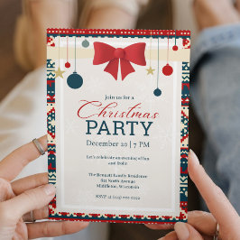 Invitación Ornamentos Red Bow Ugly Sweater Fiesta