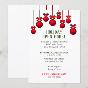 Invitación Ornamentos rojos de la Casa Abierta de Navidades