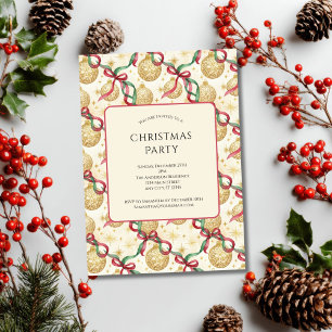 Invitación Ornamentos rojos dorados doblan Fiesta de Navidade