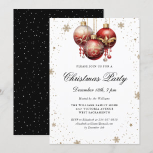 Invitación Ornamentos Rojos Elegante Fiesta de Navidades de O
