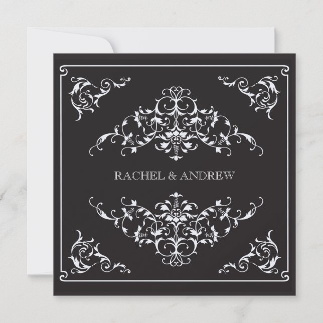 Invitación Ornamentos románticos Boda negro (Anverso)